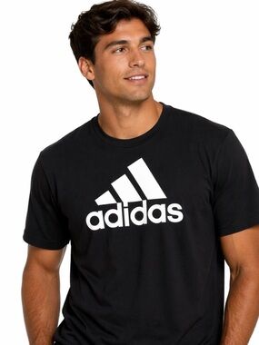 adidas Black Short-Sleeve Logo Tee with White Trefoil
